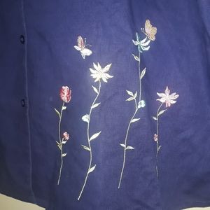 Sport Savy Blue Ahort Sleeve pant set embroidered floral design 1x